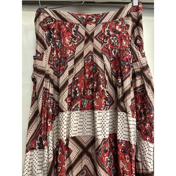 Free People Skirt Size 8 Paradise Printed High-Low Maxi BoHo Pimento Combo Red - Picture 4 of 7